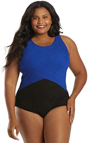 Plus Size Textured Asymmetric One Piece Slimsuit -Black/Dee…