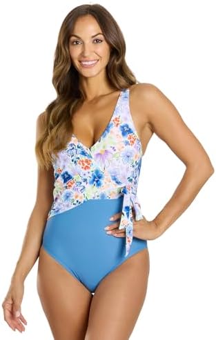 Women's Tummy Control Side Tie One Piece Swimsuit -Tidal Bl…